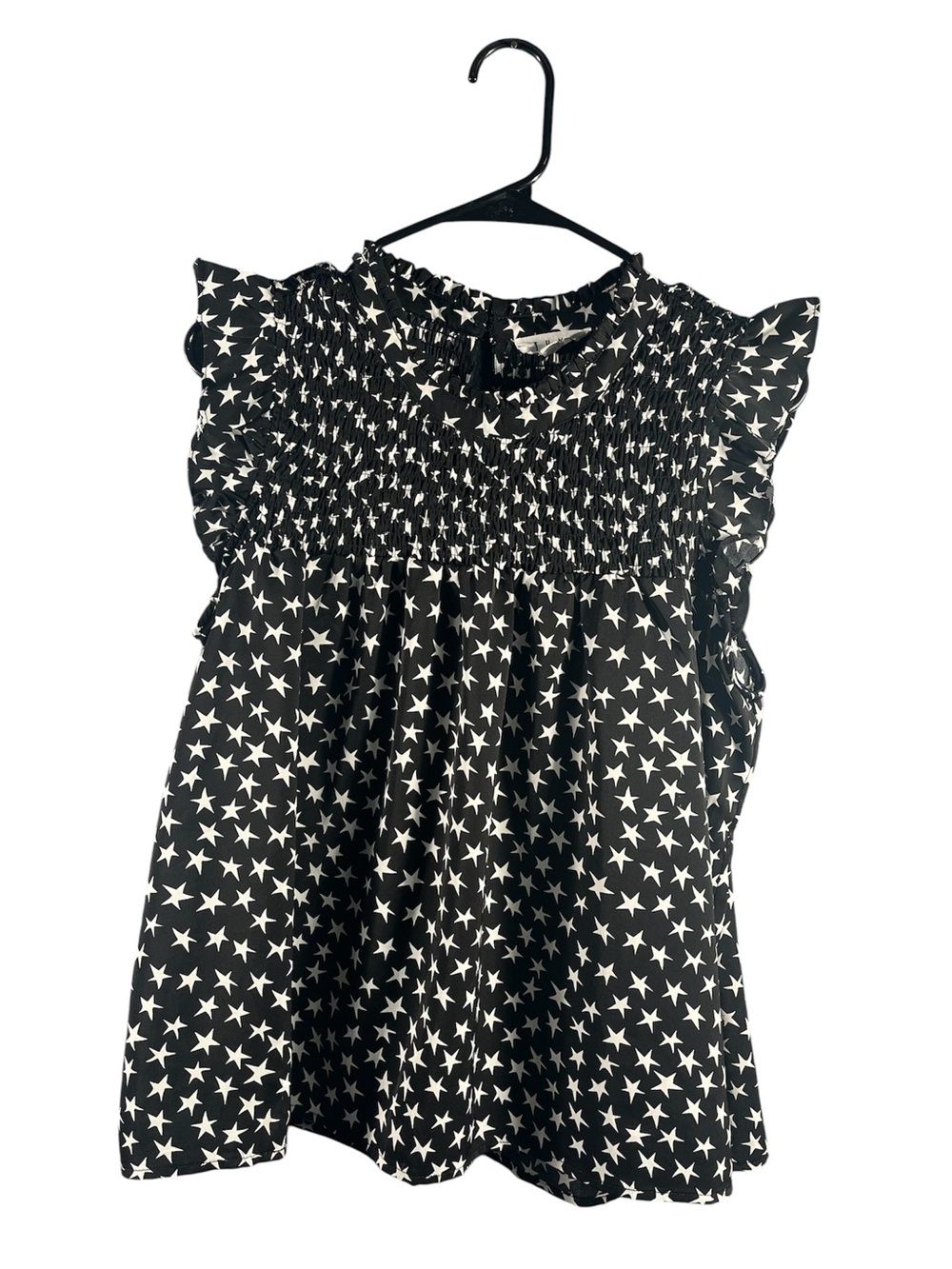 THML Star Print Smocked Flutter Sleeve Blouse Women’s Size Small 100% Polyester